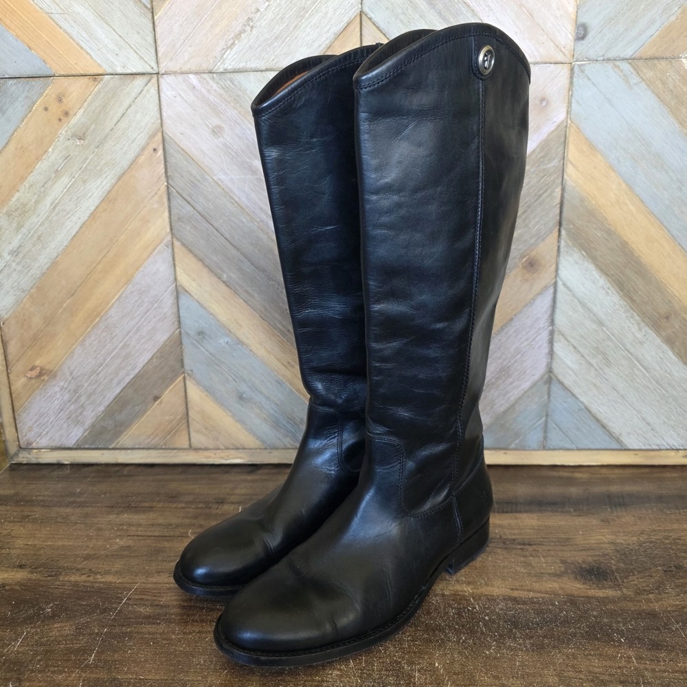 Frye Boots Womens Size 7B Black Leather Melissa Button 2 Knee High Riding Boots